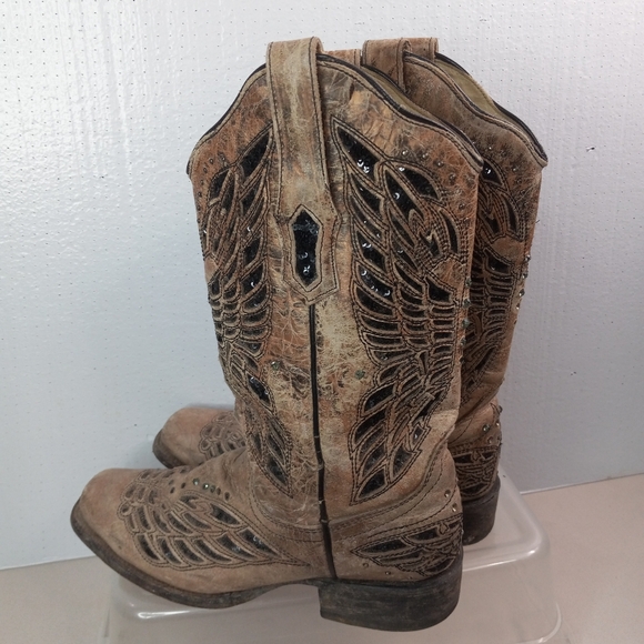 Corral 6.5 Womens Western Inlay Black Granite Butterfly Pattern Cowgirl Boots - Picture 7 of 14